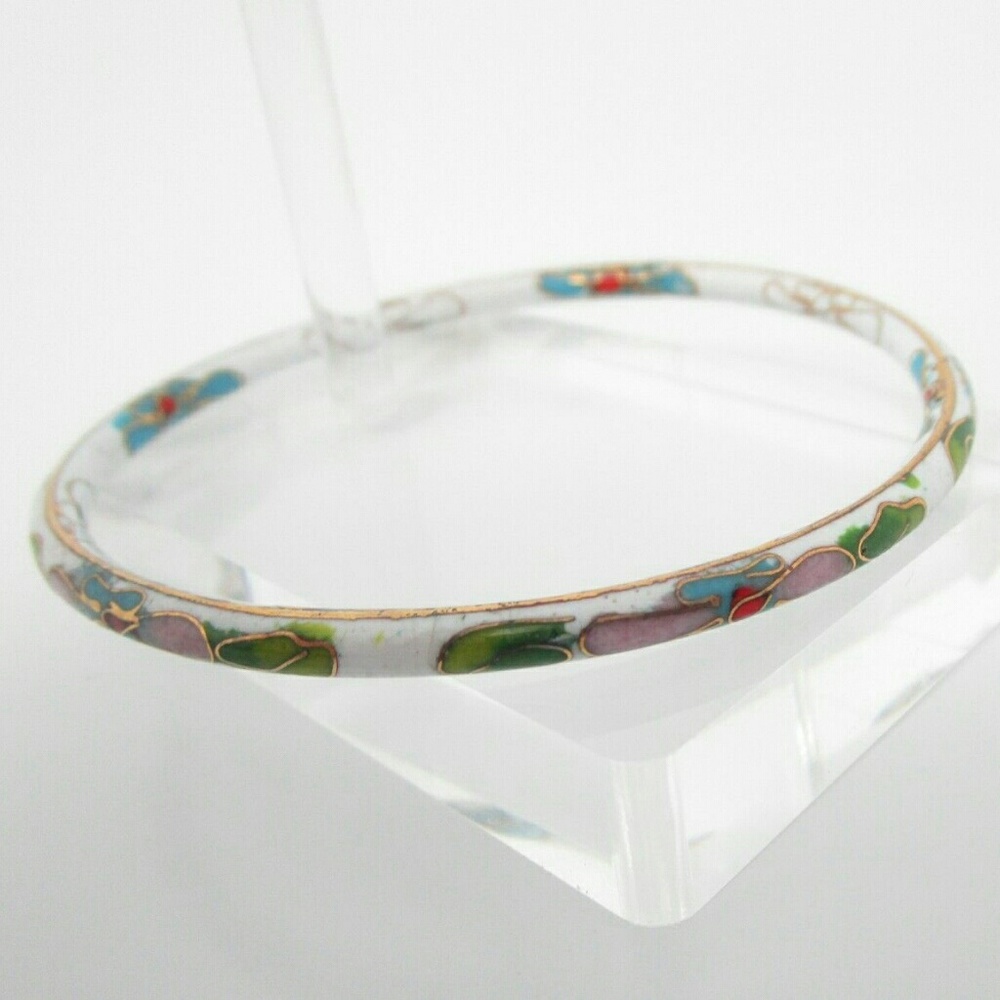 Vintage white cloisonné bangle bracelet